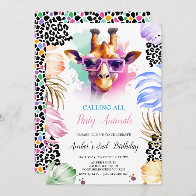 Calling All Party Animals Birthday Invitation (Front/Back)