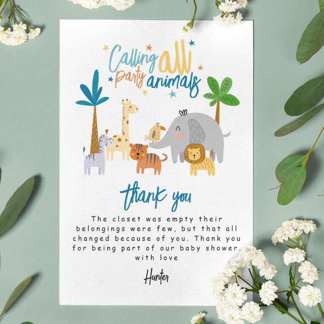 Calling All Party Animals Birthday Party Thank You Card (Creator Uploaded)