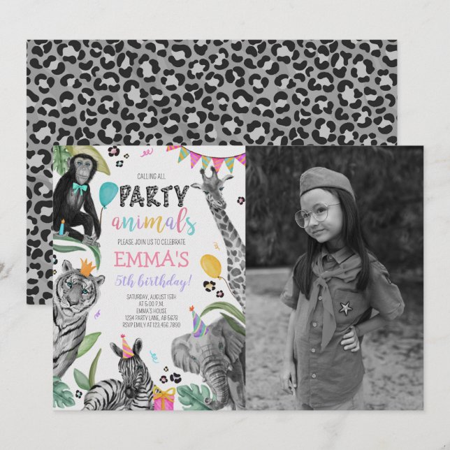 Calling All Party Animals Birthday Photo Invitation (Front/Back)