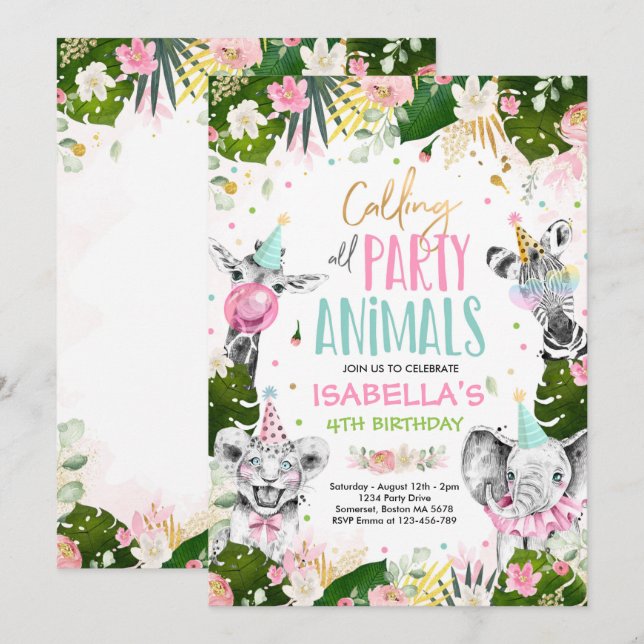 Calling All Party Animals Birthday Safari Birthday Invitation (Front/Back)