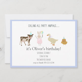 Calling All Party Animals Boy Birthday Invitations