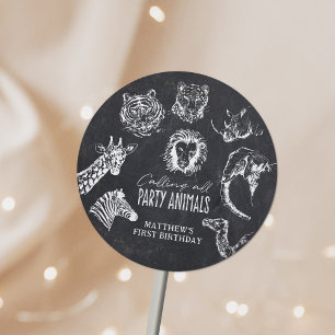 Calling All Party Animals Chalkboard Birthday Classic Round Sticker
