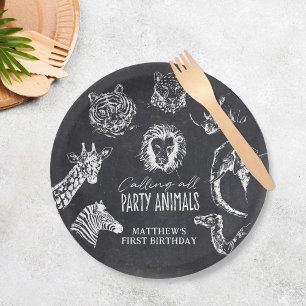 Calling All Party Animals Chalkboard Birthday Paper Plate