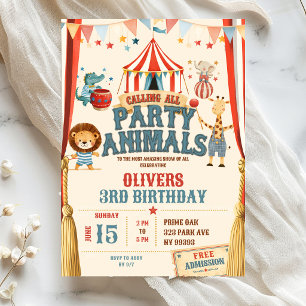 Calling All Party Animals Circus Birthday Invitation