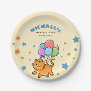 Calling All Party Animals Cute Cat 1st Birthday Paper Plate