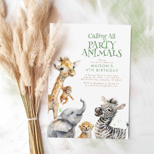 Calling All Party Animals Cute Safari Birthday Invitation