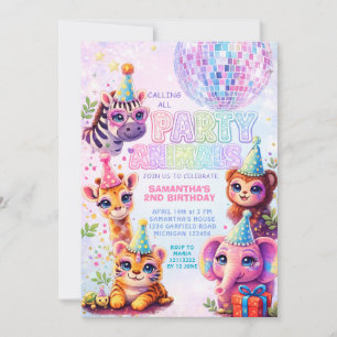 Calling All Party Animals Disco Ball Birthday Invitation
