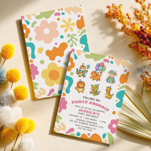 Calling All Party Animals Floral Kids 1st Birthday Invitation