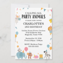 Calling All Party Animals Kids Birthday Invitation