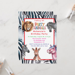 Calling All Party Animals Kids' Birthday Party Invitation