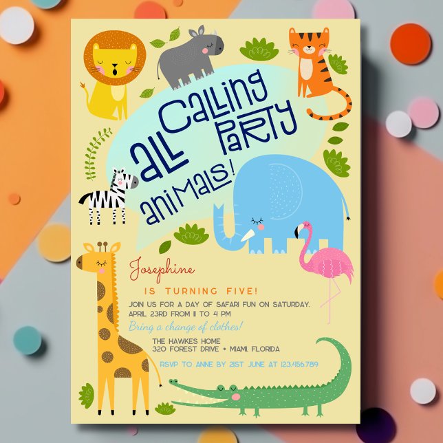 Calling all party animals kids birthday party invitation (Creator Uploaded)