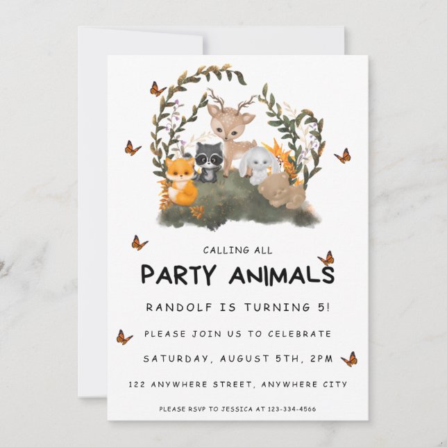 Calling All Party Animals Kids Birthday Party Invitation (Front)