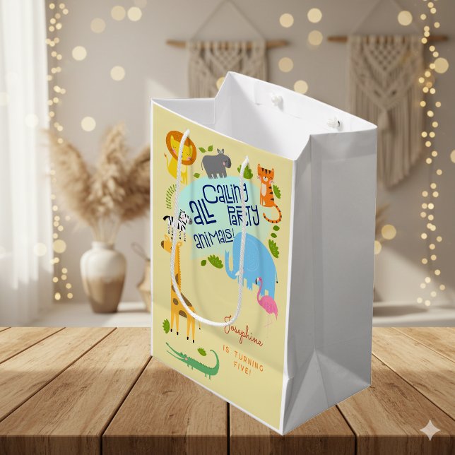 Calling all party animals kids birthday party medium gift bag (Creator Uploaded)