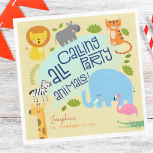 Calling all party animals kids birthday party napkin