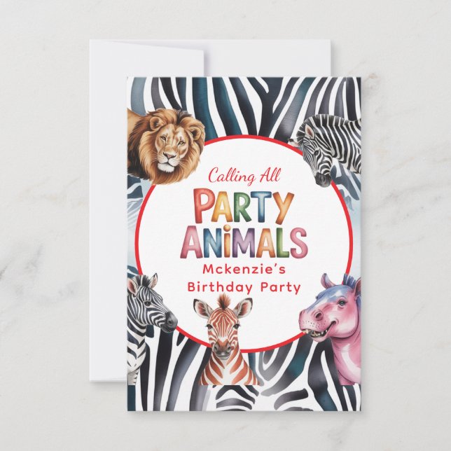 Calling All Party Animals Kids' Birthday Party Thank You Card (Front)