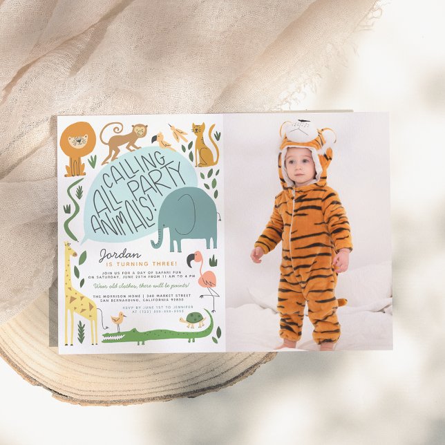 Calling All Party Animals! | Modern Birthday Photo Invitation (Creator Uploaded)
