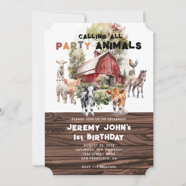 Calling All Party Animals Modern Rustic Birthday Invitation (Front)