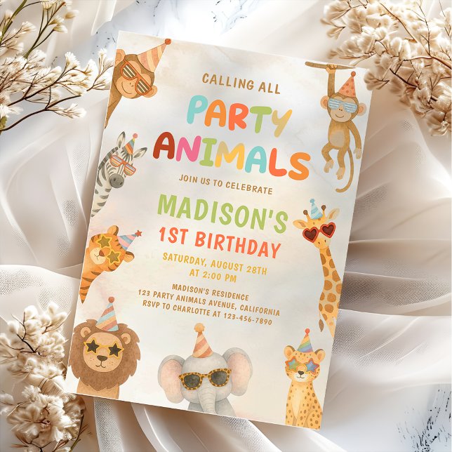 Calling All Party Animals Safari 1st Birthday Invitation (Creator Uploaded)