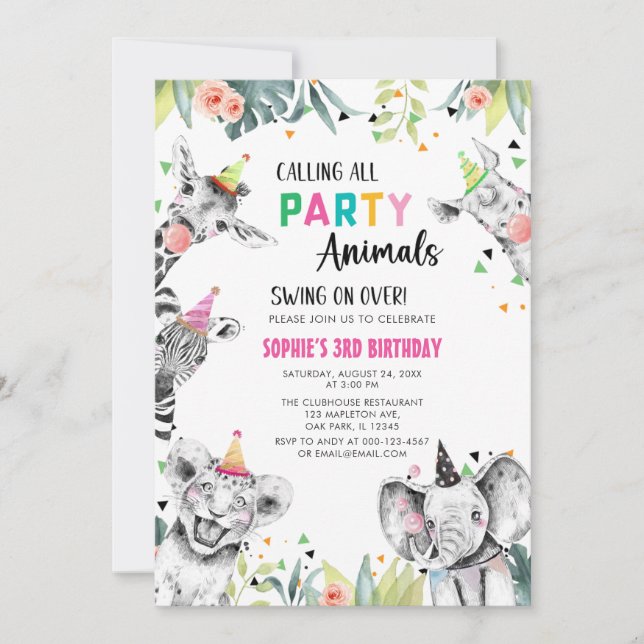 Calling All Party Animals Safari  Birthday Invitation (Front)