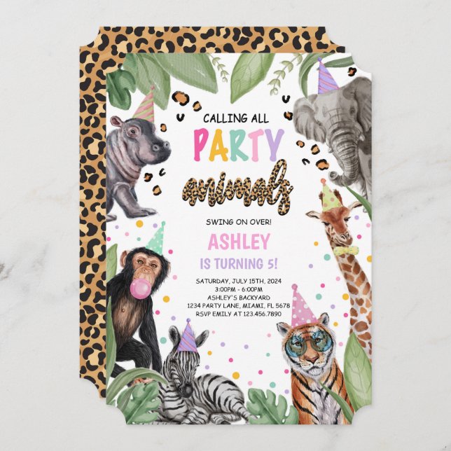 Calling All Party Animals Safari Birthday Invitation (Front/Back)