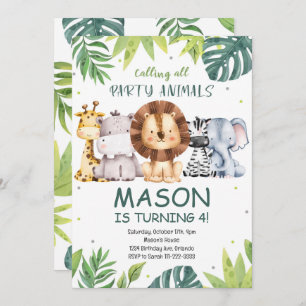 Calling All Party Animals Safari Birthday Invite