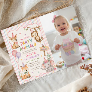 Calling All Party Animals Safari Birthday Photo Invitation