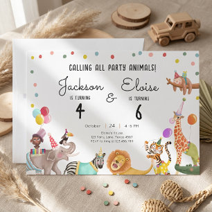 Calling All Party Animals Safari Joint Birthday Invitation