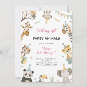 Calling All Party Animals Safari Zoo Birthday Invitation