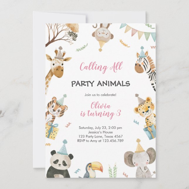 Calling All Party Animals Safari Zoo Birthday Invitation (Front)