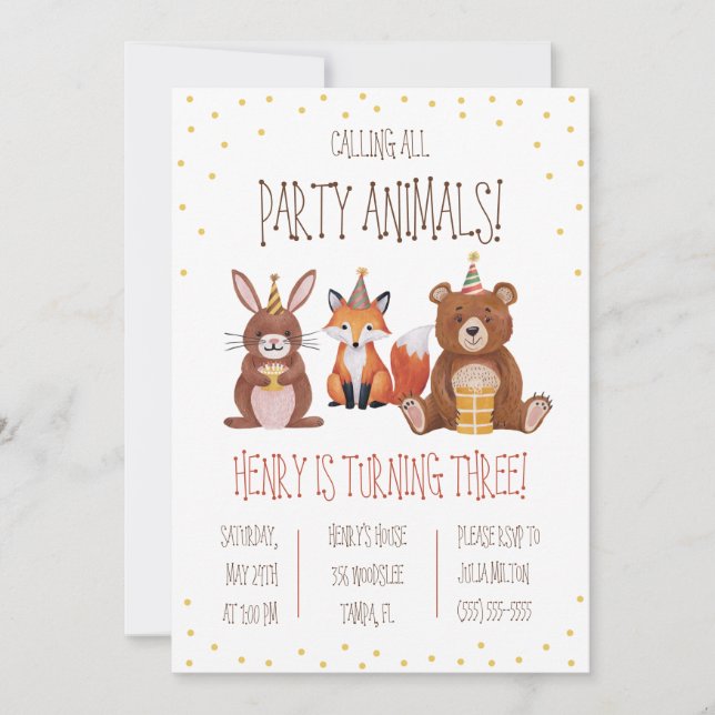 Calling all Party Animals! Themed Birthday Party Invitation (Front)