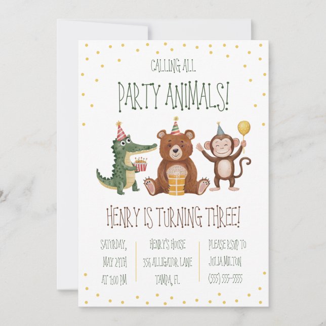 Calling all Party Animals! Themed Birthday Party Invitation (Front)