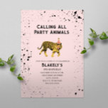 Calling All Party Animals Tiger Pink Birthday Invitation<br><div class="desc">Calling all party animals birthday theme featuring illustration of roaring tiger wearing a pink party hat with pink background and black paint splatter design.</div>