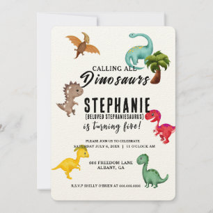 Calling All Party Dinosaurs Personalised Birthday Invitation