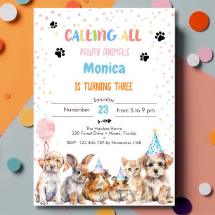 Calling all pawty animals birthday party invitation