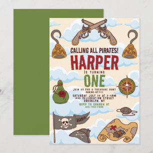 Calling All Pirates talk like a pirate birthday Invitation