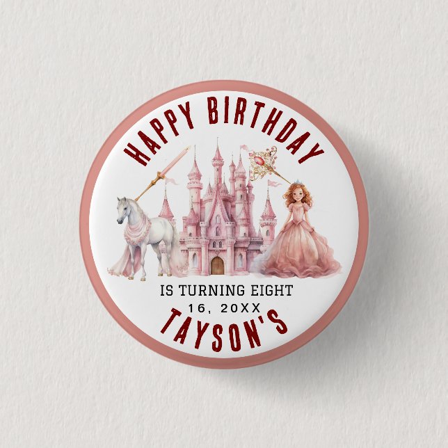 Calling All Princesses Magical Castle 8th Birthday 3 Cm Round Badge (Front)