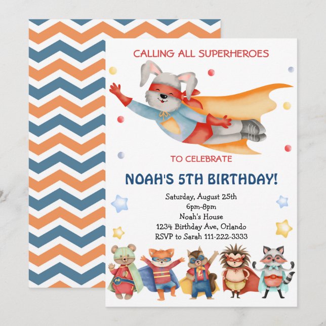 Calling All Superheroes Birthday Invitation (Front/Back)