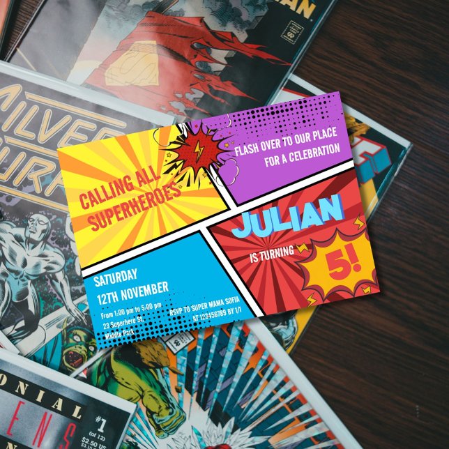 Calling All Superheroes Comic Kids Birthday Invitation (Creator Uploaded)