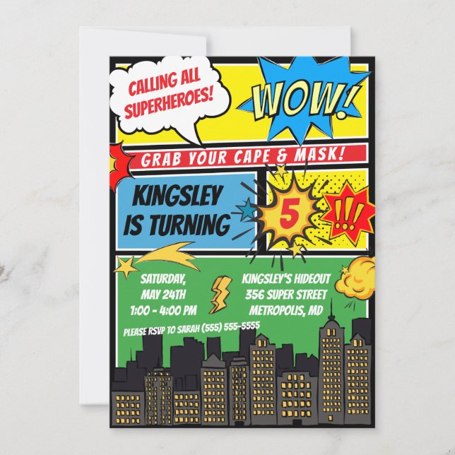 Calling all Superheroes!  Comics Birthday Party Invitation (Front)