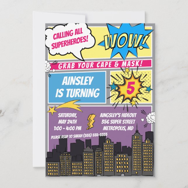 Calling all Superheroes!  Comics Birthday Party Invitation (Front)
