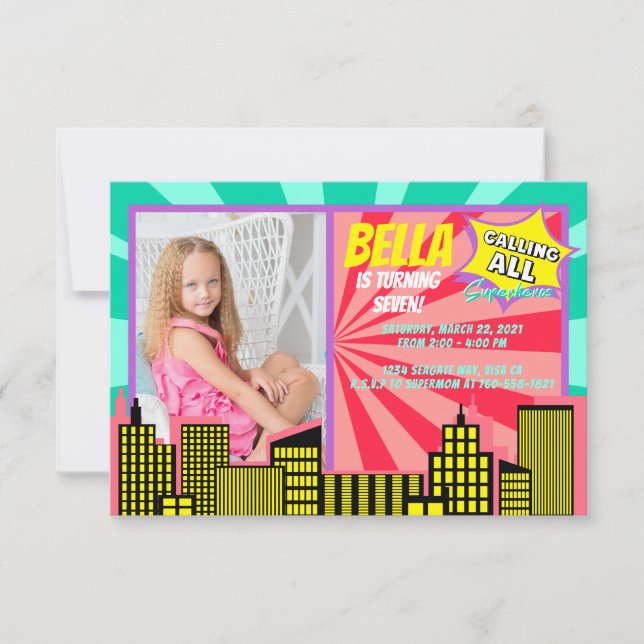 Calling All Superheroes Girl Power Superhero theme Invitation (Front)