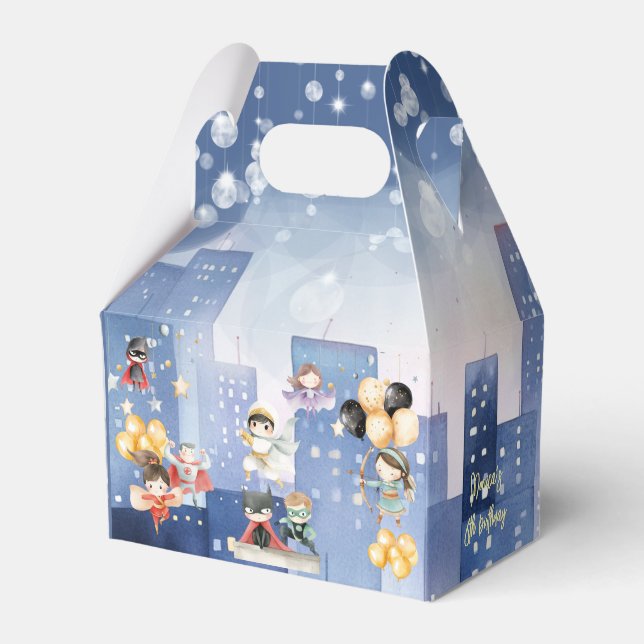 Calling all superheroes kids birthday favour box (Front Side)
