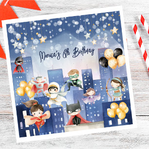 Calling all superheroes kids birthday napkin