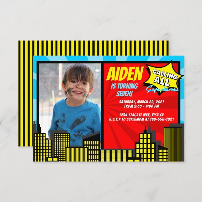 Calling All Superheroes Superhero Theme Birthday Invitation (Front/Back)