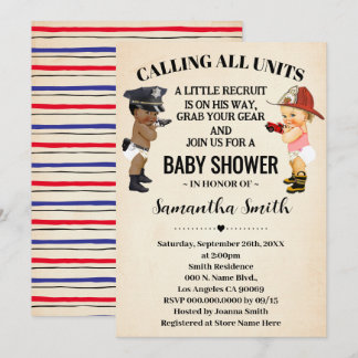 Calling All Units Police Firefighter Baby Shower Invitation