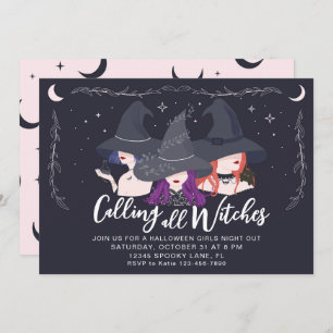 Calling All Witches Girls Night Halloween Party Invitation