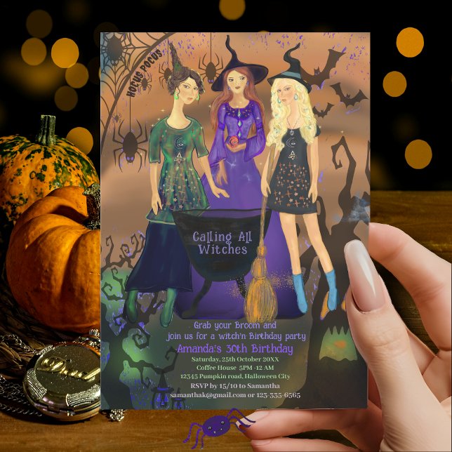 Calling All Witches Halloween Birthday Invitation (Calling All Witches Halloween Birthday Invitation)