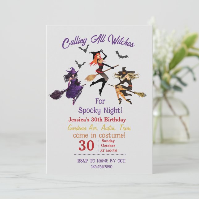 Calling All Witches Halloween Party 30Th Birthday Invitation (Standing Front)