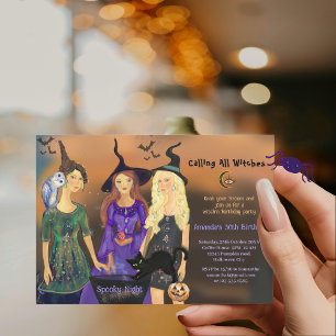 Calling All Witches Halloween Party Birthday   Invitation