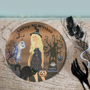 Calling All Witches Halloween Party Birthday  Paper Plate